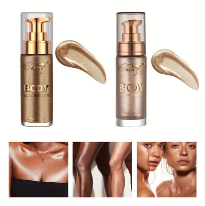Liquid Luminizer Set of 2 Moisturizing Shimmer Highlighter for Face and Body Glow - All-in-One Illuminator Bronzer Dewy Finish Summer Makeup Kit Women Beauty Gift