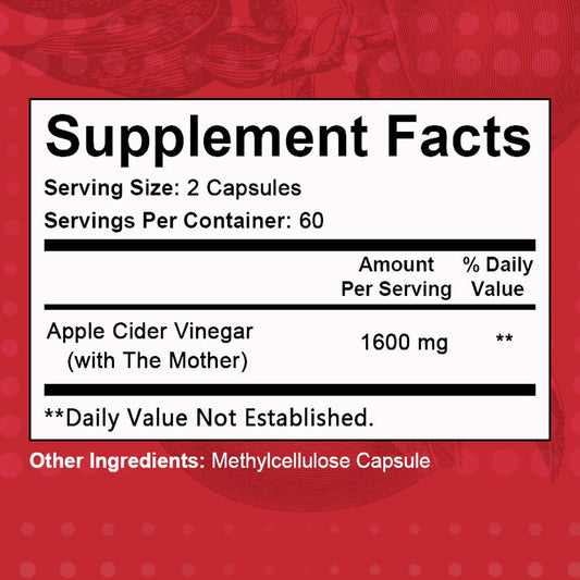 Apple Cider Vinegar Capsules 1600mg with Vitamin & Mineral Blend – Digestion, Weight Management & Energy Supplement 120 Capsules 60-Day Supply for Women & Men | 1, 2 or 3 Bottle Options
