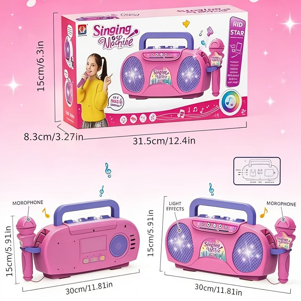 Kids Light-Up Singing Machine Toy with Microphone – All-in-One Music Toy for Boys & Girls Ages 3-7, Birthday & Holiday Gift, Blue / Red / Pink