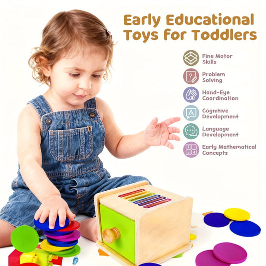Wooden Color Sorting Toy with Drawers for Toddlers Ages 12M-3 Years – Montessori Object Permanence Box Fine Motor Skills, Cognitive Development Baby Toy for Boys Girls, First Birthday Christmas Gift