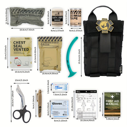 Tactical IFAK First Aid Kit with MOLLE Quick Release – Includes Tourniquet Bandage Chest Seal for Severe Bleeding Control, Nylon Trauma Bag for Hunting Camping Survival Emergency, Green & Black