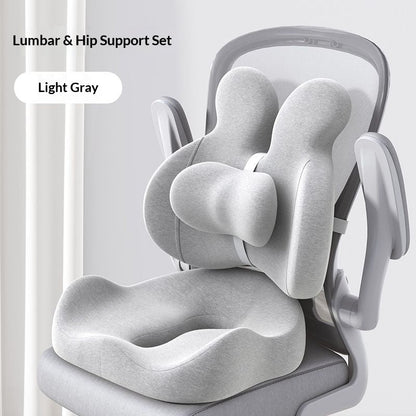 Lumbar Support Cushion & Seat Cushion Set – Ergonomic Office Chair Pillow for Lower Back Pain Relief, Breathable Memory Foam Waist & Hip Support for Home, Car & Desk Chair
