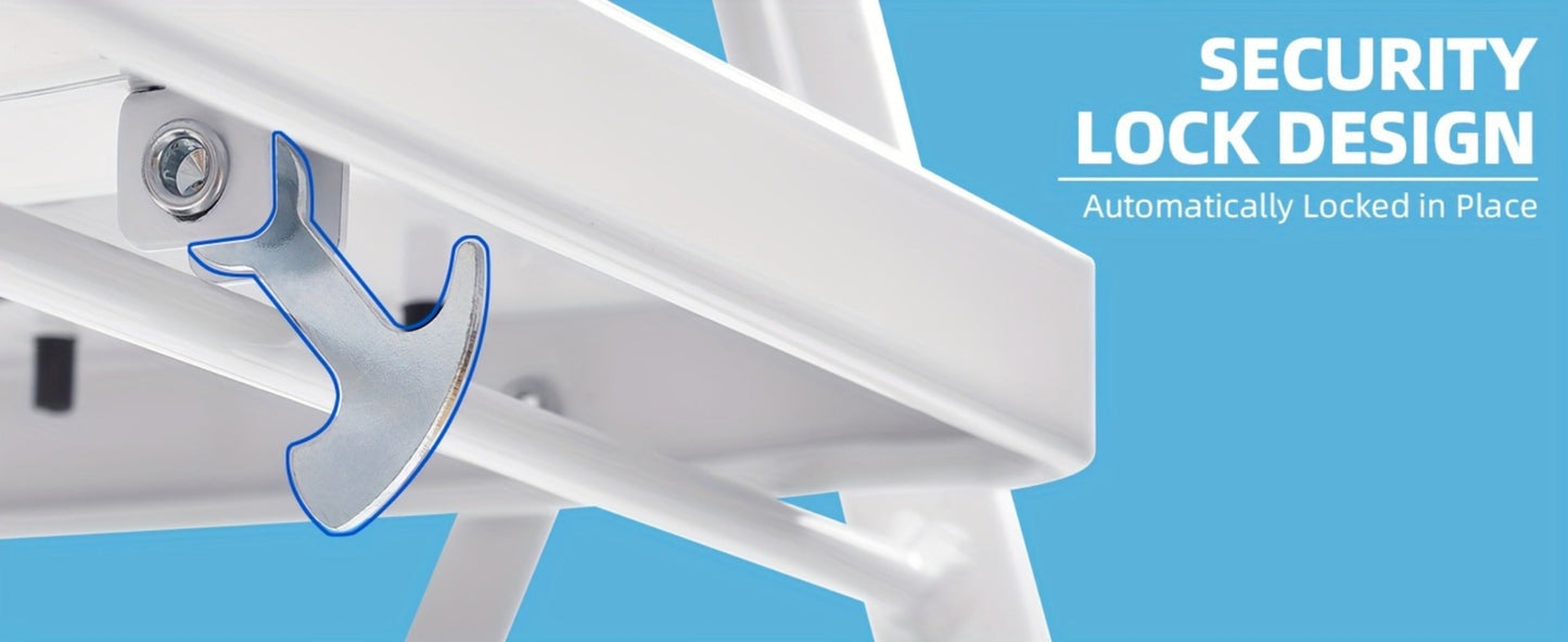 Two-Step Folding Step Ladder in White or Red with Wide Tread Platforms and Curved Safety Handle