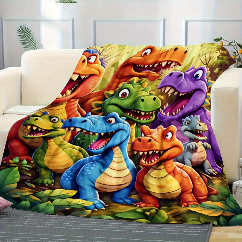 Colorful Dinosaur Print Flannel Blanket with Five Size Options from 29.9 x 39.9 to 60 x 80 Inches