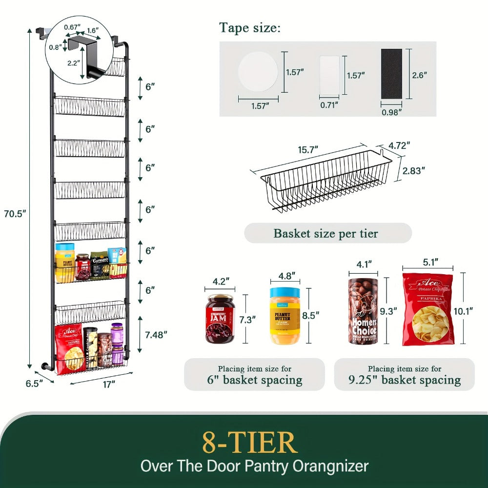 Over The Door Organizer - Multi-Layer Pantry Storage Rack for Kitchen Bathroom Laundry Room, Space Saving Door Hanging Shelf