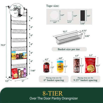 Over The Door Organizer - Multi-Layer Pantry Storage Rack for Kitchen Bathroom Laundry Room, Space Saving Door Hanging Shelf