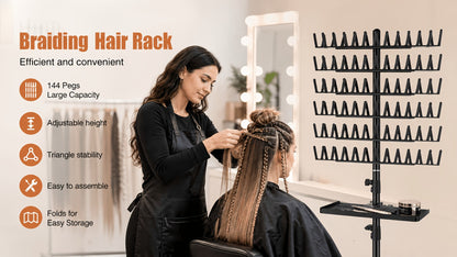 144-Peg Adjustable Two-Sided Braiding Hair Rack with Tray in Pink, Black or White Finish Options