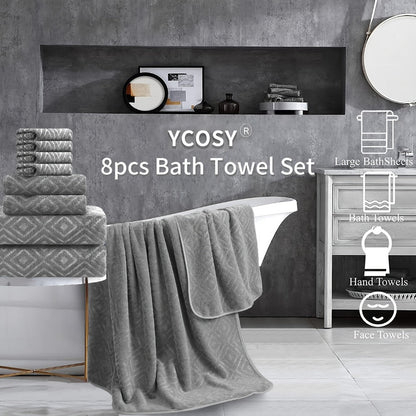 700GSM Bath Towel Set 8 Piece Extra Large Ultra Soft Thick - Highly Absorbent Quick Dry | 2 Oversized Bath Towels 2 Hand Towels 4 Washcloths | 16 Colors | Bathroom Hotel Gym Spa Adult Gift Set