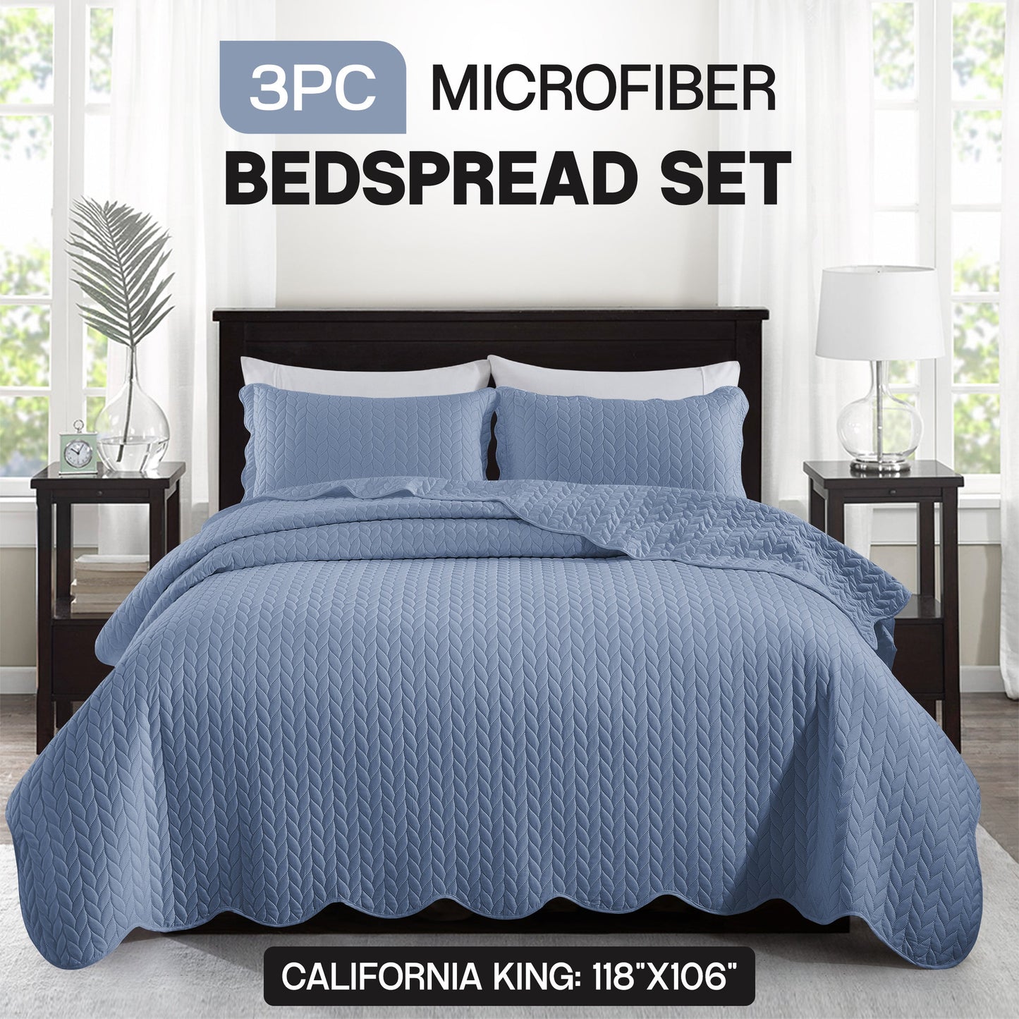 Chevron-Texture Three-Piece Bedspread Set in 16 Colors with Twin, Queen-Full, King and California King Sizes