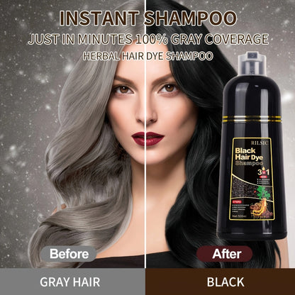 Gray Hair Coverage Shampoo 3-in-1 Hair Dye Shampoo 3-Pack | Herbal Natural Formula Color in Minutes | Long-Lasting Black Brown Chestnut Brown | No Mixing Easy Home Hair Color for Men & Women