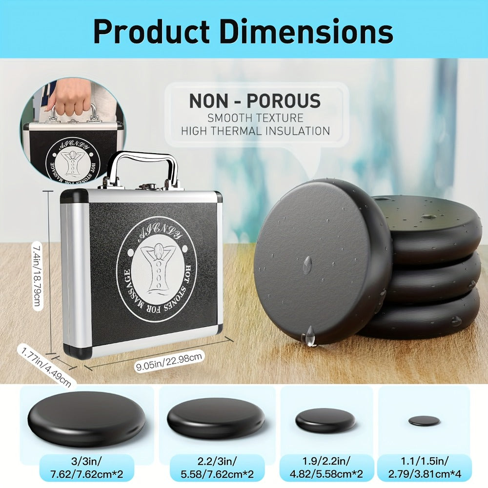 Basalt Hot Stone Massage Kit 10 Pcs with Heater Temperature Control Professional Spa Stones Set for Full