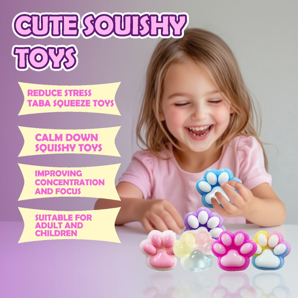 Six-Piece Cat Paw Squishy Toy Set, Approximately 2.95 Inches Each with Soft Sticky Handheld Texture