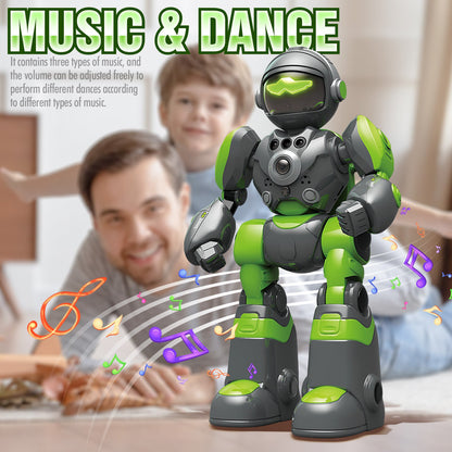 Gesture Control RC Robot Toy for Kids – Voice Recording, Programming, EMO LED Infrared Intelligent Interactive Robot, STEM Gift for Boys Girls Ages 6 7 8 9 10, Birthday Christmas (Green/Blue/Yellow)