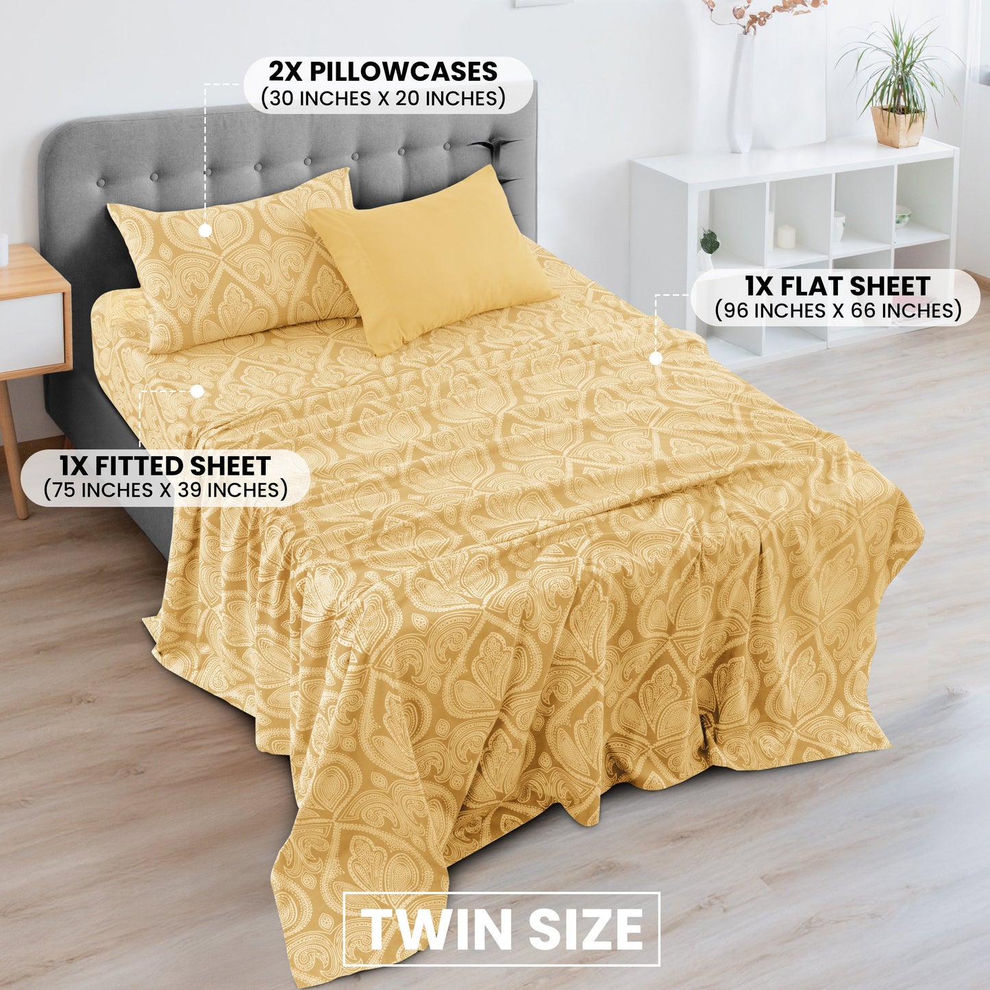 Bed Sheet Set 6-Piece Paisley Brushed Microfiber with 16-Inch Pocket and Six Size Families