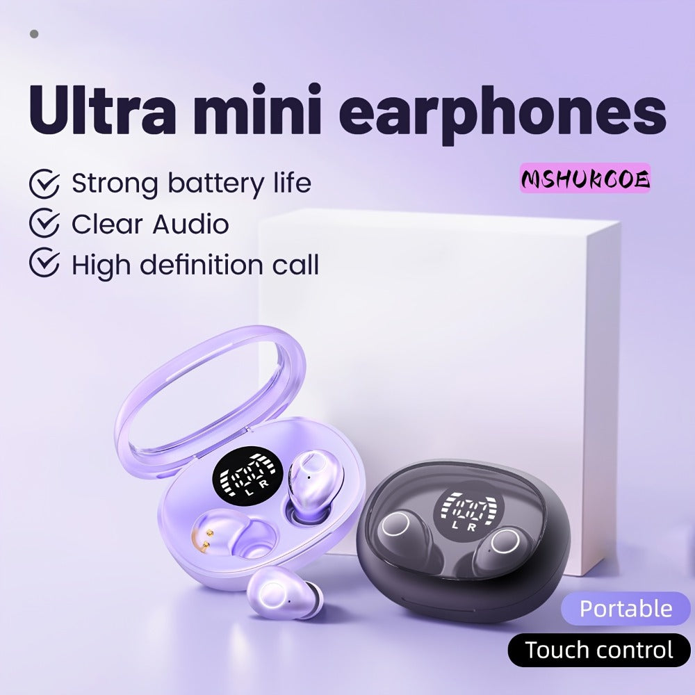 Invisible Sleep Earbuds Bluetooth 5.4 Mini Ultra Compact True Wireless – Noise Cancelling Hi-Fi All Day Wear Touch Control USB-C for Running Sleeping Compatible with All Phones