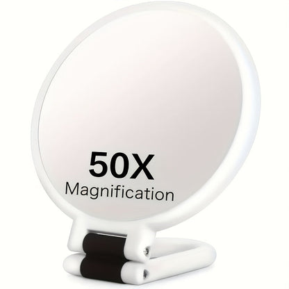 Makeup Mirror Dual-Sided 1X and 50X Handheld Round Compact with Folding 360° Handle in Black or White
