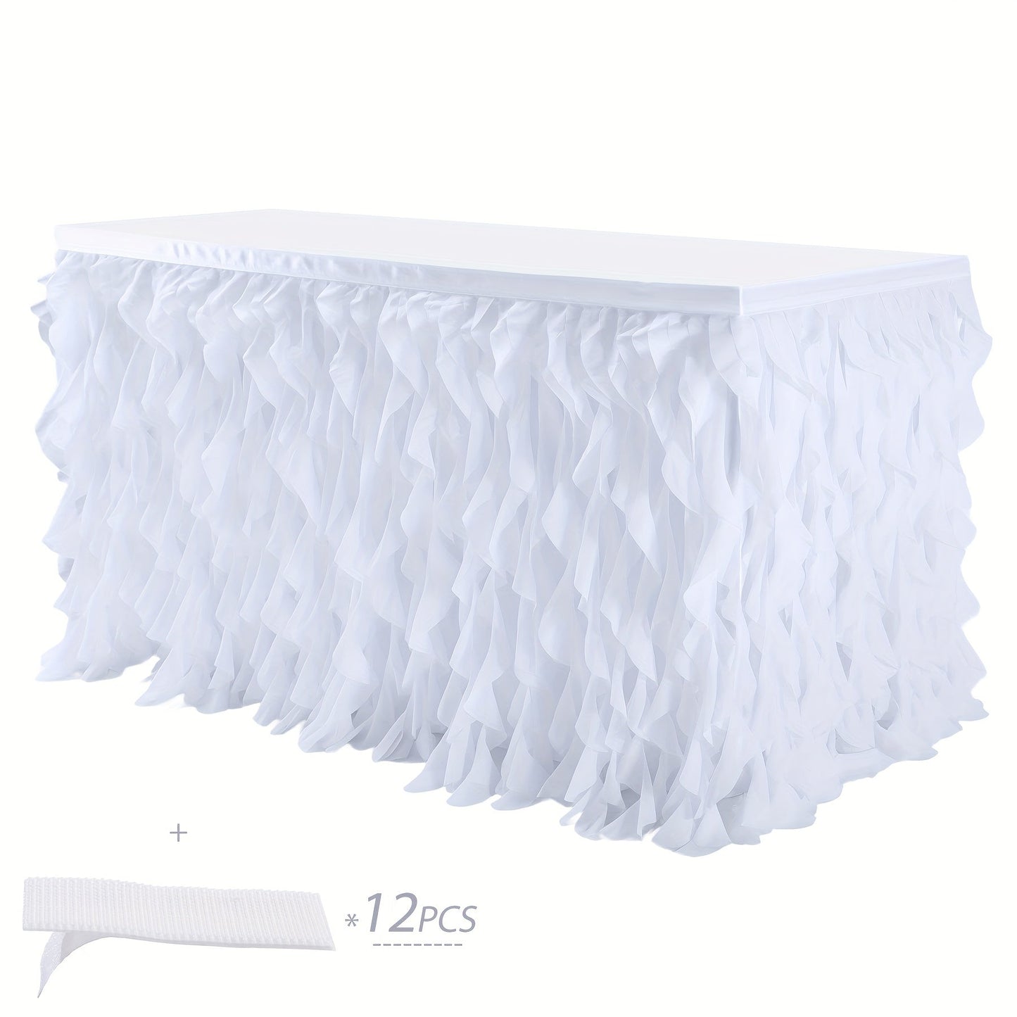 Six-Foot Curly-Willow Tulle Table Skirt with Twelve Color Options and Pictured Attachment Strips
