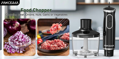 Black 8-in-1-Labeled Immersion Blender Set with 600ml Chopper, Dough Hooks, Whisk and Frother