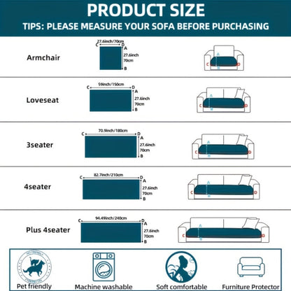Sofa Cover Plush-Texture Cushion Panels in Pillowcase and 1, 2, 3 or 4-Seat Dimensions in Four Colors