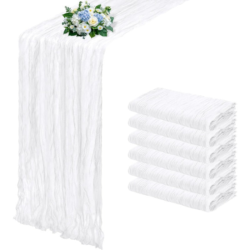 Six-Piece Cheesecloth Table Runner Set, 21.7 x 72.8 Inches Each in Nine Colors for Dining and Events