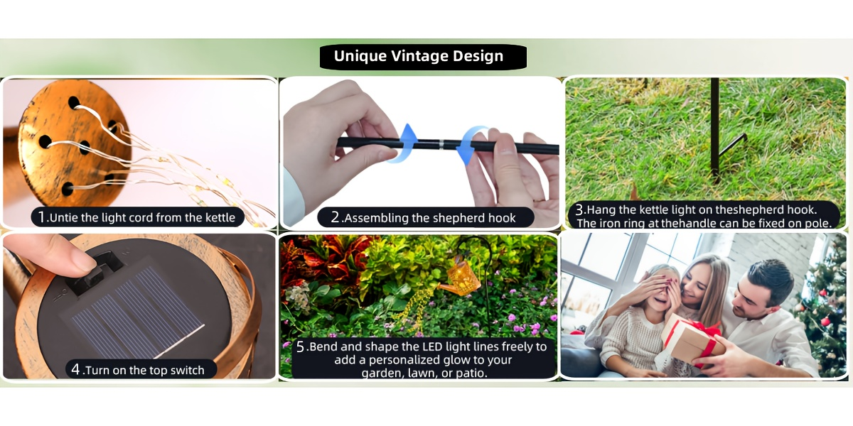 Solar Watering Can Light Outdoor Garden Decor Retro Metal Solar Lamp IP44 Waterproof Warm White LED Fairy Lights for Patio Yard Pathway Porch Christmas Halloween Mother's Day Gift