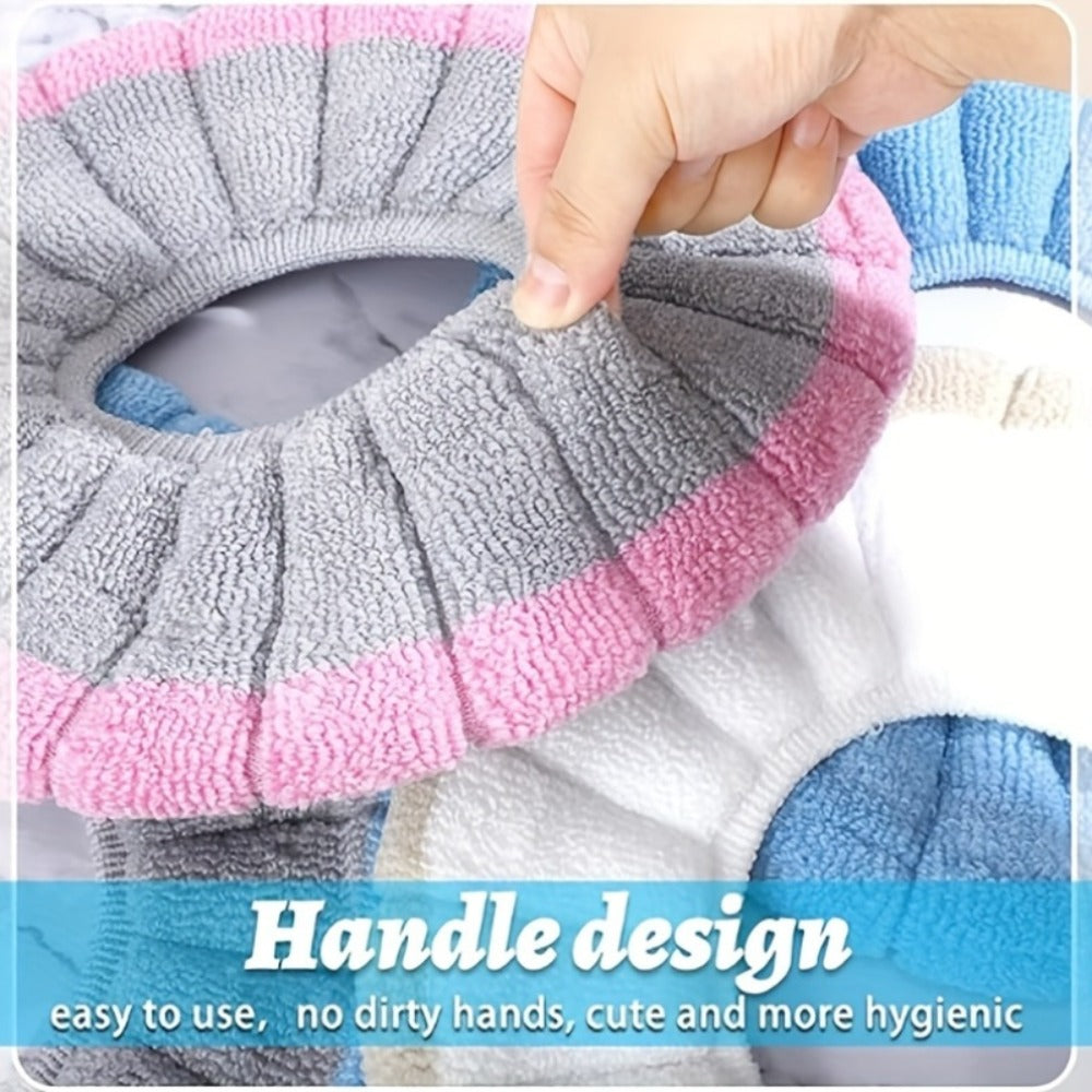 Toilet Seat Cover Set 5pcs – Soft Plush All-Inclusive Machine Washable Bathroom Seat Covers Fit Most Standard Toilets, Skin-Friendly Elastic Fabric