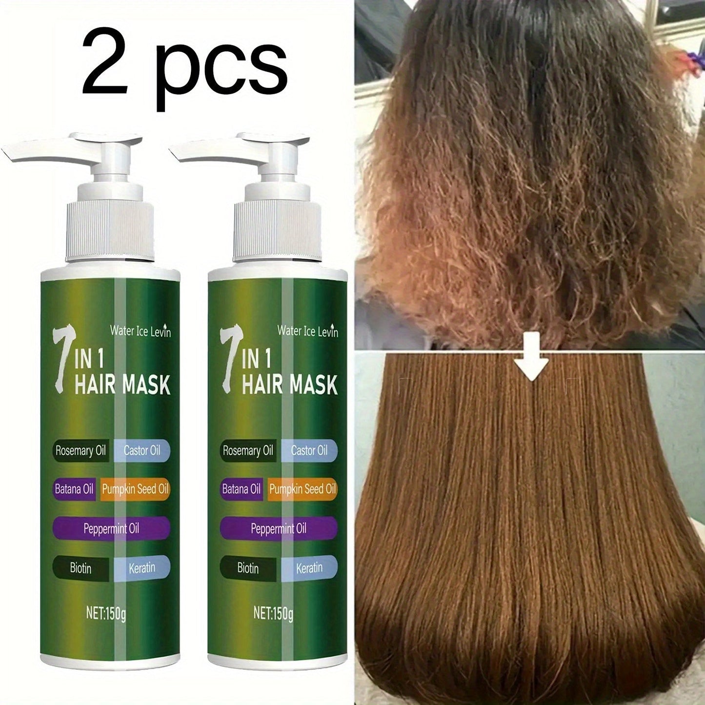 150g 7-in-1 Hair Mask in Green Pump Bottle, Offered in Single-Bottle or Two-Bottle Quantity Options