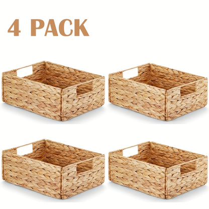 Pantry Baskets with Chalkboard Labels - Natural Water Hyacinth Woven Storage Bins 9"x12"x5", Kitchen Shelf Organizers, Available in 1, 2 & 4 Pack
