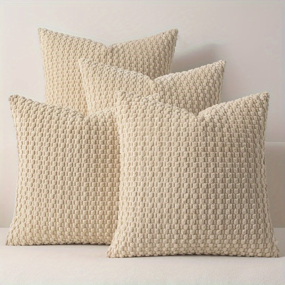 Four-Piece Textured Velvet Pillow Cover Set, 20 x 20 Inches with Coordinated Boho Geometric Patterns