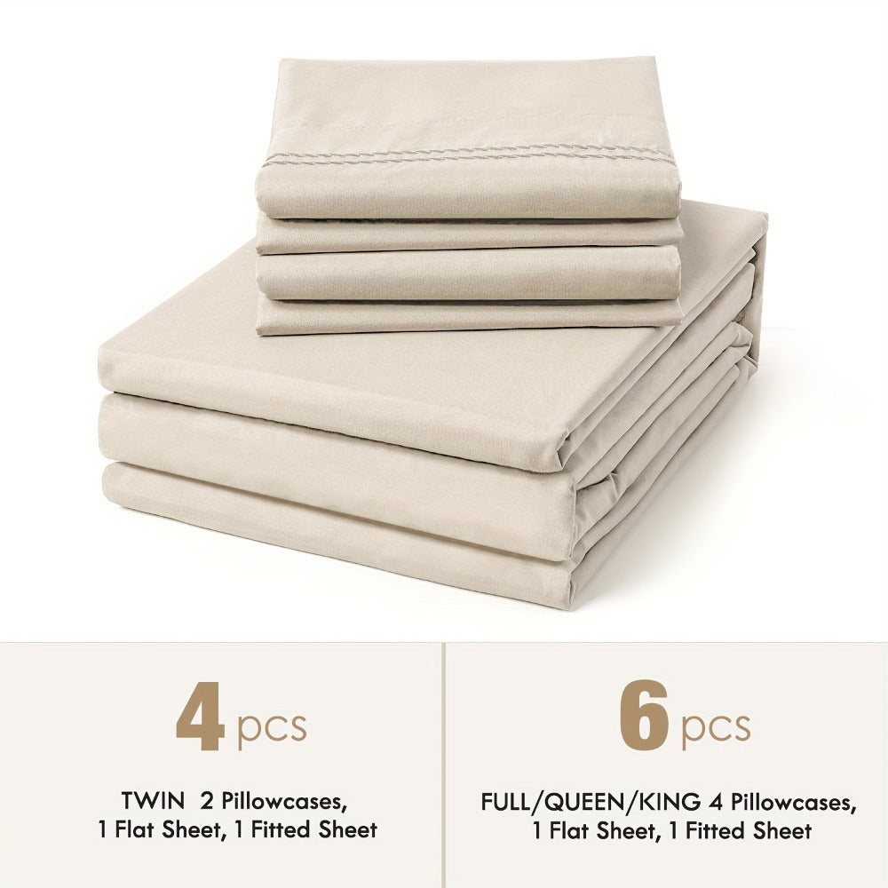 Bed Sheet Set Sanded Polyester Microfiber with 35–39 cm Pocket and Solid or Stripe Pattern Options