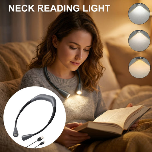 LED Neck Reading Light USB Rechargeable, 3 Color Modes Adjustable Brightness Hands-Free Book Light for Reading in Bed, Knitting, Crafts, Camping & Bedroom, Portable Wearable Neck Lamp