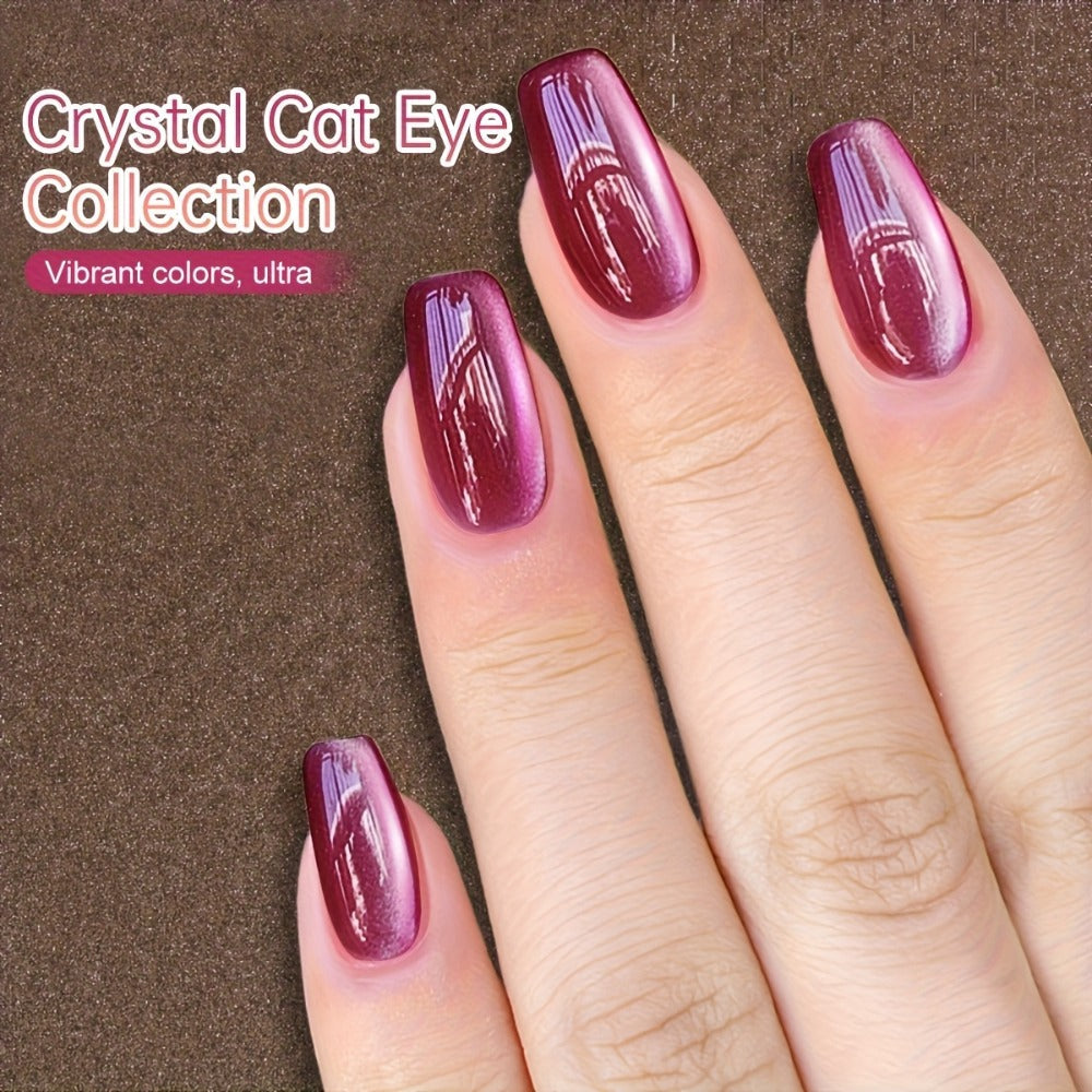 Gel Nail Polish 6-Color Rock-Candy Magnetic Cat-Eye Set with Holographic Reflective Finish