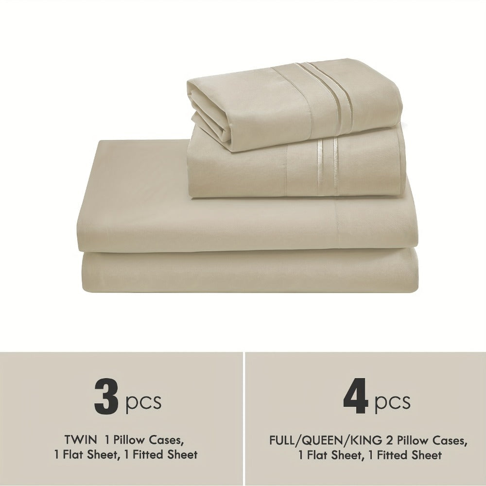 Fitted Sheet Set Deep Pocket | Soft Cooling Breathable Bedding 3-4pcs Fade-Resistant All-Season for Twin Full Queen King – Solid Color Bed Sheets for Dorm Guest Room Everyday Use