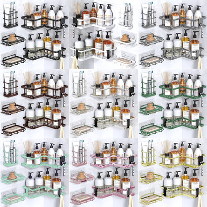 Five-Piece Corner Shower Caddy Set with Soap Holder and Four Removable Hooks in Seven Colors