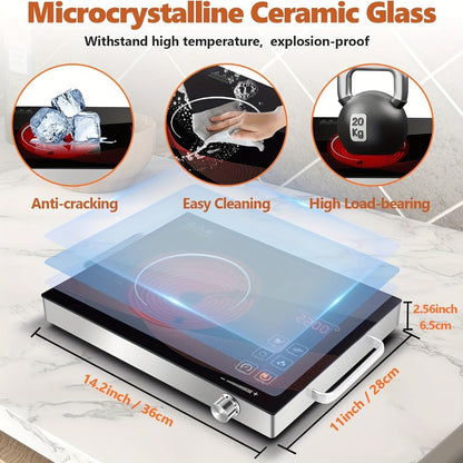 Portable Electric Induction Cooktop 2200W Ceramic Infrared Hot Plate with Adjustable Temperature & Dual Touch Rotation Control – Single Burner Electric Stove for Home Dorm Cooking