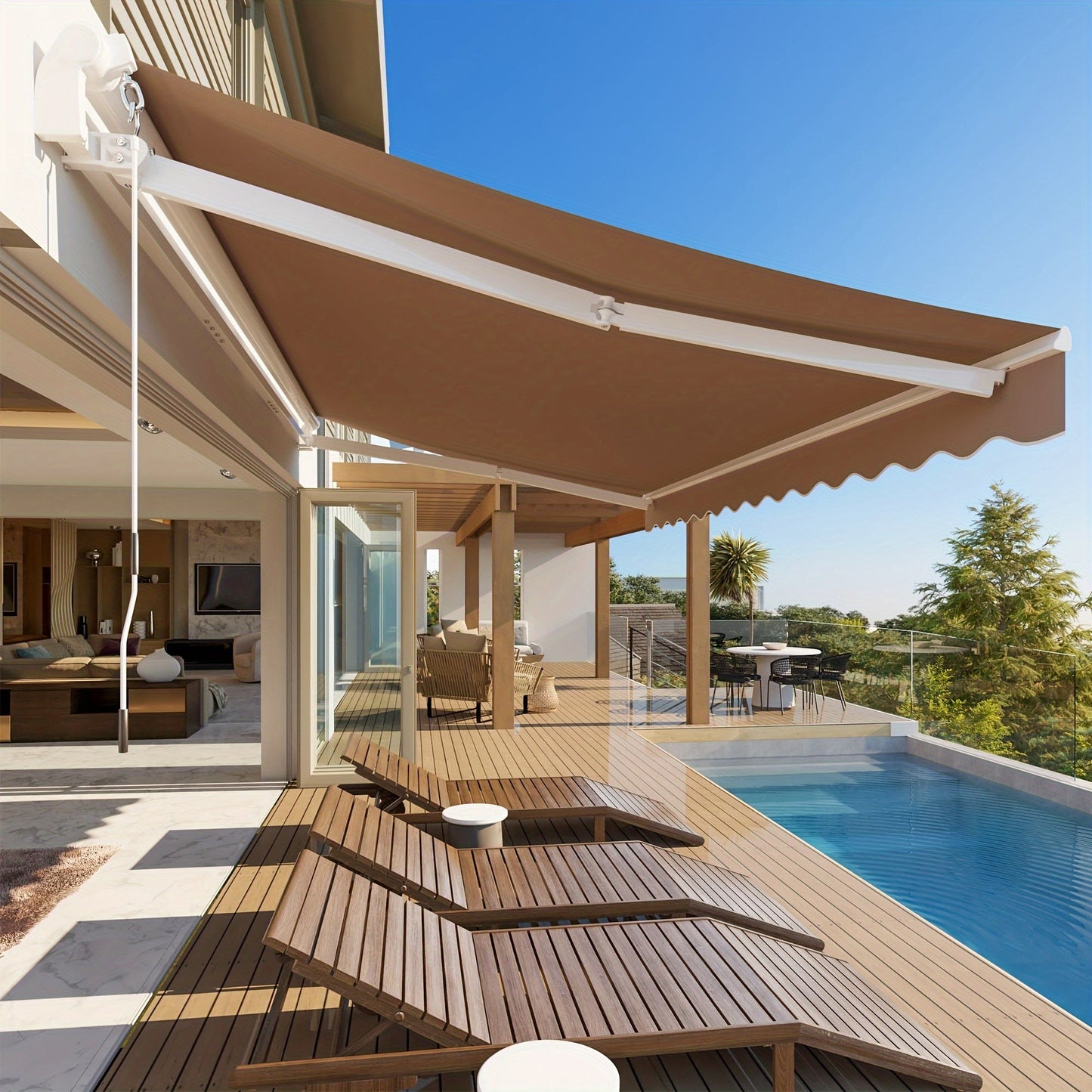 Retractable Awning Patio Manual Crank Aluminum UPF80+ Waterproof