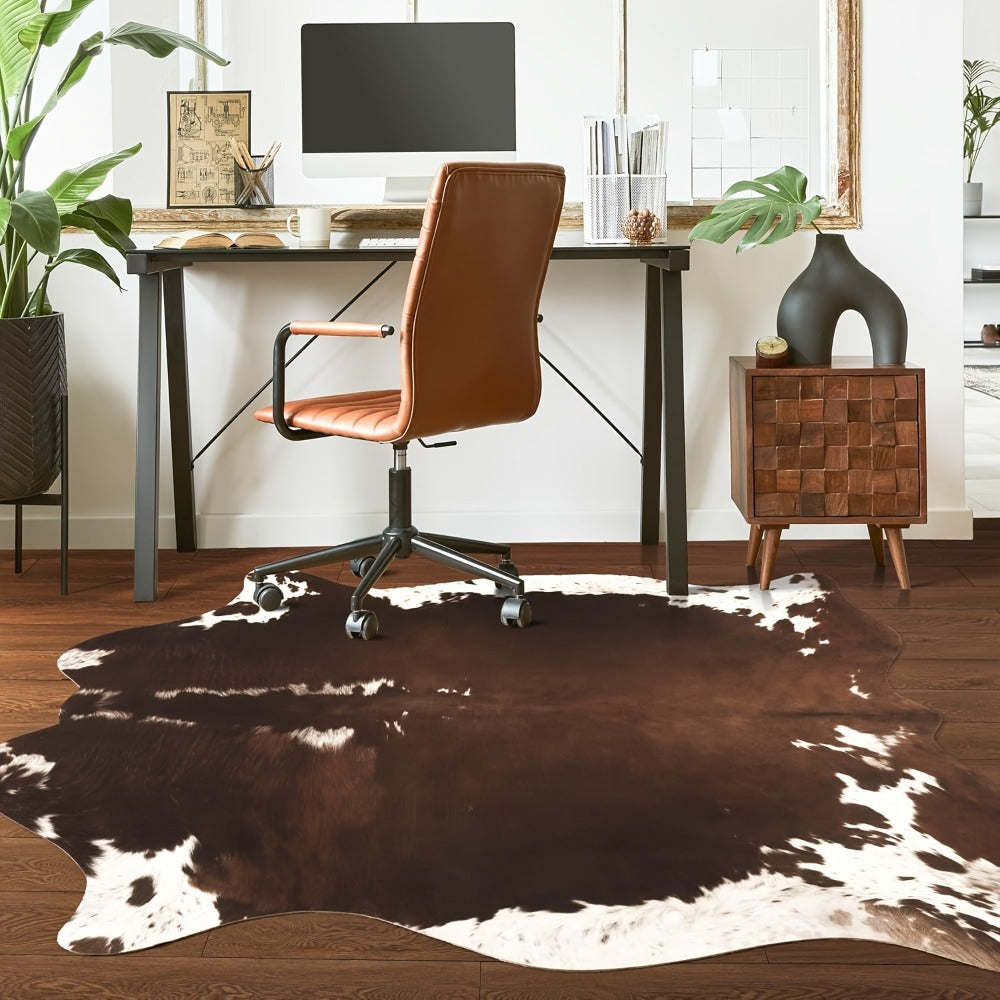 Area Rug Faux Cowhide Animal Print in Nine Colors and Two Washable Western-Style Room Sizes
