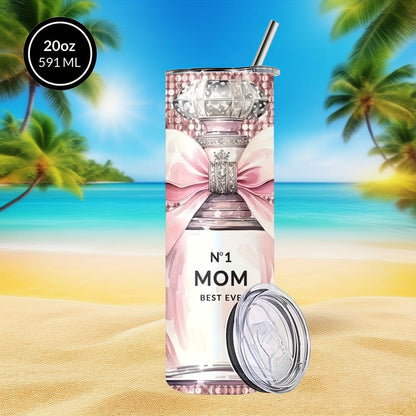 Insulated Tumbler 20oz Mom's Best Ever Graphic in Pink 304 Stainless Steel with Lid and Straw