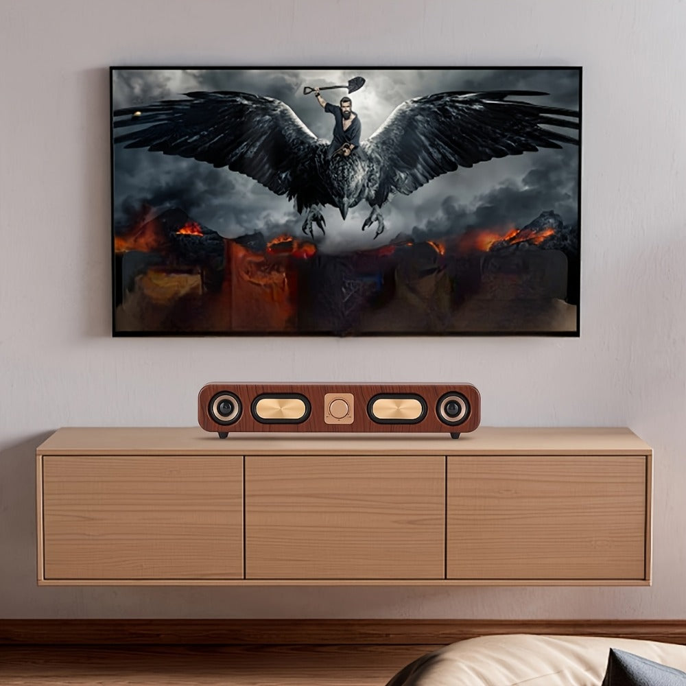 Retro Wood Grain Bluetooth Speaker Dual 2-Inch Woofers 10W Wireless Desktop Soundbar TF AUX USB Hands-Free Calling 2400mAh for PC Laptop Tablet Smartphone
