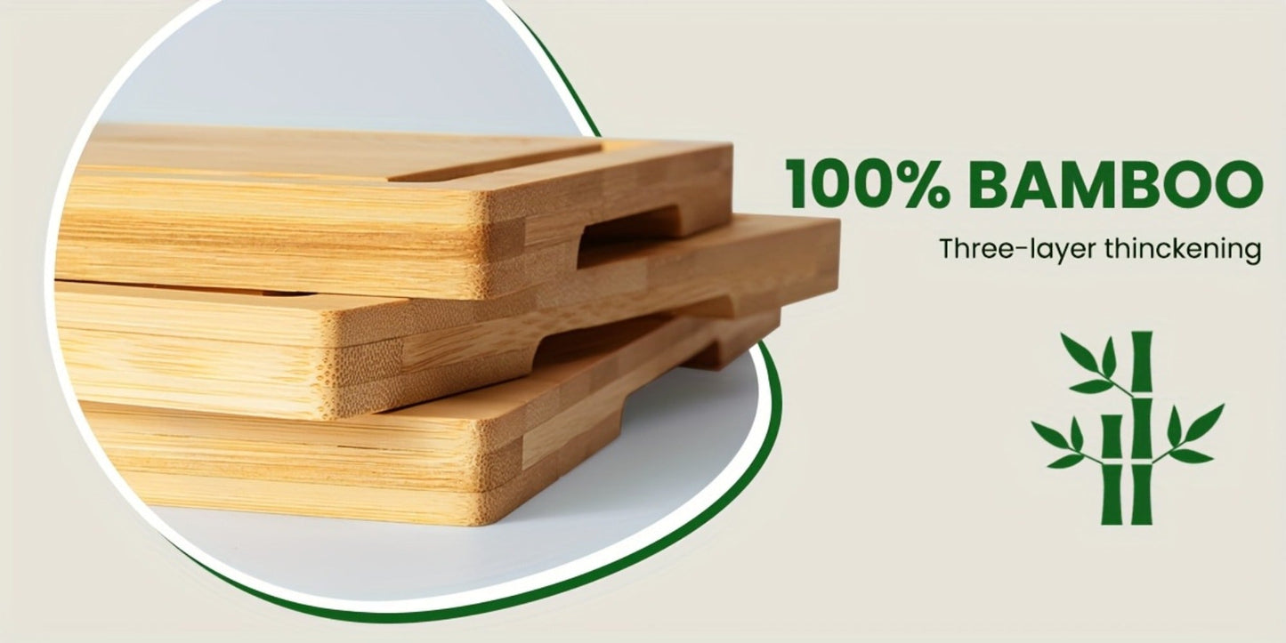 Four-Piece Bamboo Cutting Board Set with Graduated Sizes, Juice Grooves and Storage Rack Included