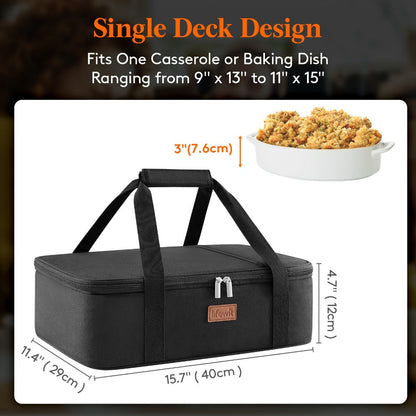 Insulated Casserole Carrier, 15.7-Inch Baking Dish Bag in Single or Double-Deck Configurations
