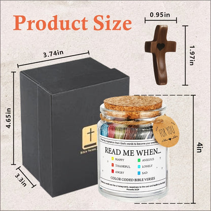 Bible Verse Jar Gift Set with Wooden Cross, Color-Coded Scripture Cards and Two Exact Configurations