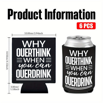 6-Pack Neoprene Beer Can Coolers with Funny Drinking Phrases - Insulated Drink Sleeves for Soda & Lager - Durable Cylindrical Can Huggers for Bachelorette, Oktoberfest & Camping Parties