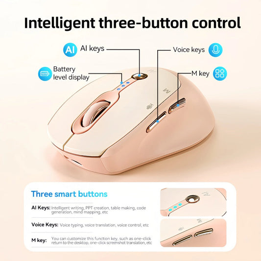 AI Voice Input Wireless Mouse with Real-Time Translation & Auto Writing – PPT Assistant, Dual Mode Bluetooth + 2.4G Rechargeable Smart Mouse with Battery Indicator for Laptop, Tablet, PC & Mac | Smart Office & Study Tool