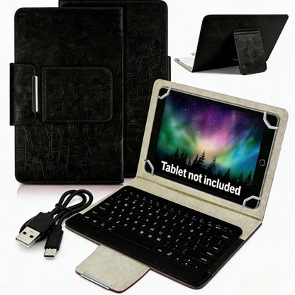 Universal Tablet Case with Wireless Keyboard 10.1 Inch – Removable Bluetooth Keyboard, PU Leather Folio Cover, Built-in Stand, Compatible with iOS Android Windows Tablets, Travel Portable Sleeve
