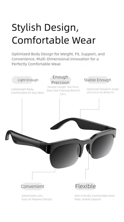 Smart Glasses Translation Eyewear with Photochromic Lenses, Wireless Earphones, Microphone and Rechargeable Battery