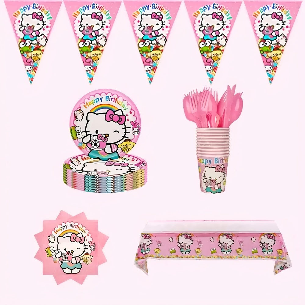 Hello Kitty Birthday Party Decorations 139-Piece Set – Sanrio Pink Tablecloth Dinnerware Balloon Kit for Girls Kids Party Supplies Complete Bundle