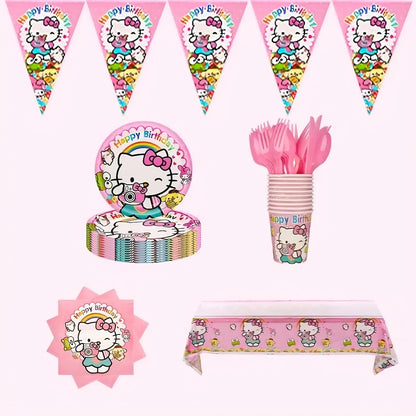 Hello Kitty Birthday Party Decorations 139-Piece Set – Sanrio Pink Tablecloth Dinnerware Balloon Kit for Girls Kids Party Supplies Complete Bundle