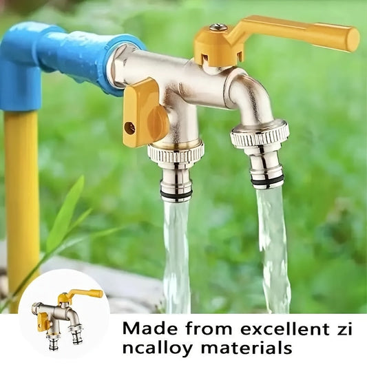 Garden Hose Faucet Dual Outlet Stainless | Outdoor Spigot Sprinkler