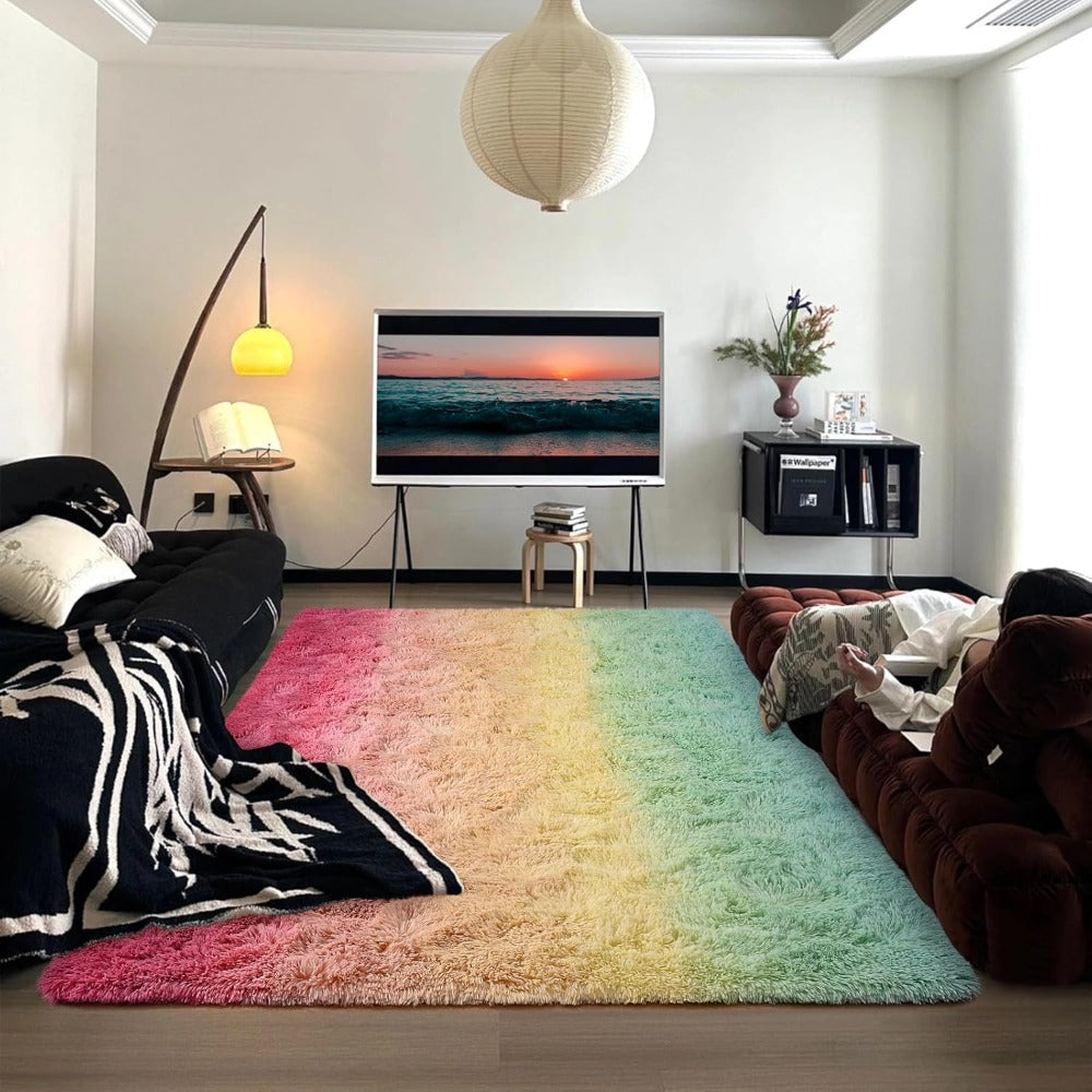 Area Rug Gradient Polyester Plush Mat in Seven Colors and Three Machine-Washable Room Sizes